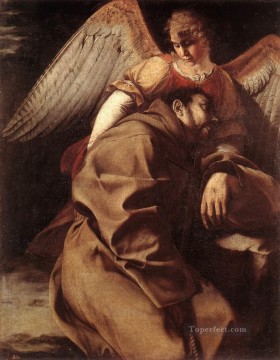 Orazio Gentileschi Painting - St Francis Supported By An Angel Baroque painter Orazio Gentileschi